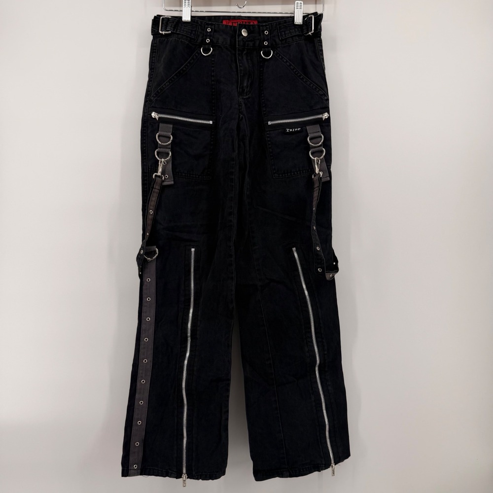 Tripp NYC Black Bondage Cargo Pants Zippers Straps AF946H Gothic Punk Womens